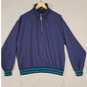 Duck Head Tour Mens Vintage Navy Blue Teal Striped 1/4 Zip Windbreaker Jacket M